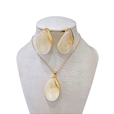Conjunto Folheado Ouro 18k e Prata 925 Pedraria Orgânica