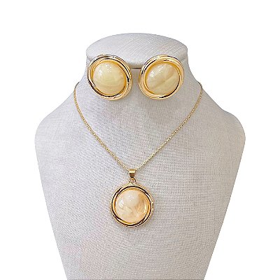 Conjunto Folheado Ouro 18k e Prata 925 Pedraria Redondo