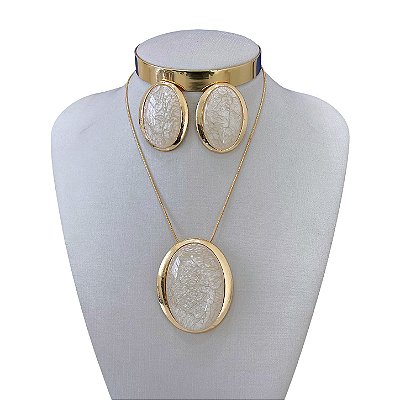 Conjunto Folheado Ouro 18k e Prata 925 Pedraria Oval