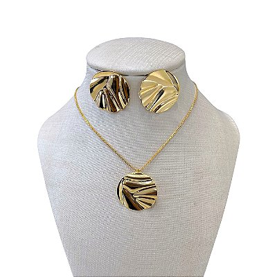 Conjunto Folheado Ouro 18k e Prata 925 Redondo Martelado