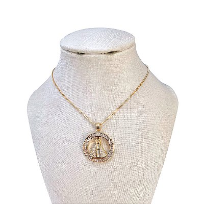 Colar Folheado Ouro 18k e Prata 925 Nossa Senhora Cravejada