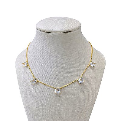 Choker Folheada Ouro 18k Pontos de Luz Quadrado