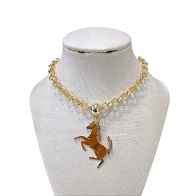 Colar Folheado Ouro 18k Correntaria Elos Português Country Cavalo