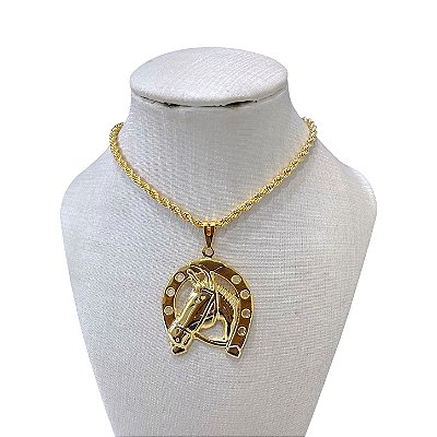 Colar Folheado Ouro 18k Cordão Baiano Country Ferradura Cavalo