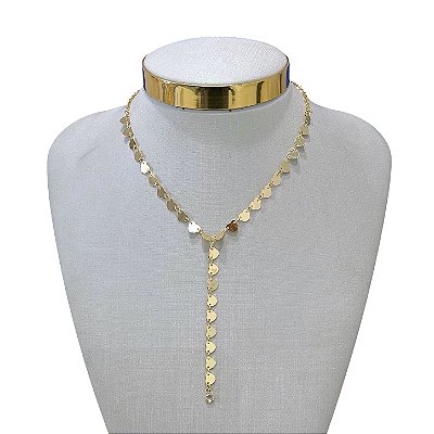 Colar Folheado Ouro 18k Gravatinha Corações