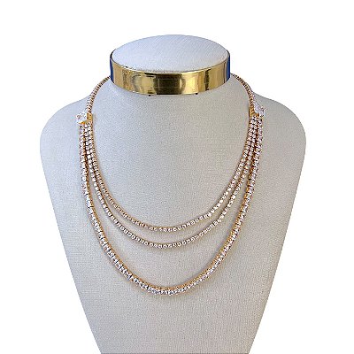 Colar Folheado Ouro 18k e Prata 925 Riviera Três Voltas
