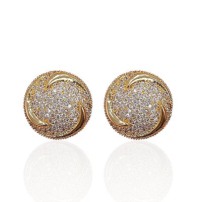 Brinco Folheado Ouro 18k e Prata 925 Mandala Cravejada