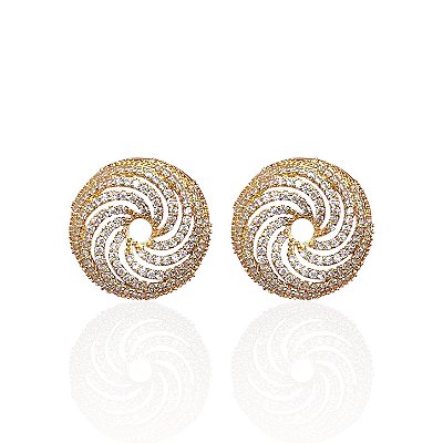 Brinco Folheado Ouro 18k e Prata 925 Mandala Cravejada