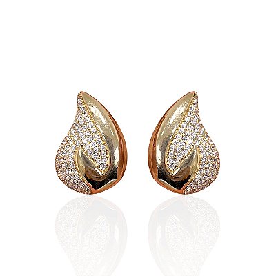 Brinco Folheado Ouro 18k e Prata 925 Gota Cravejada