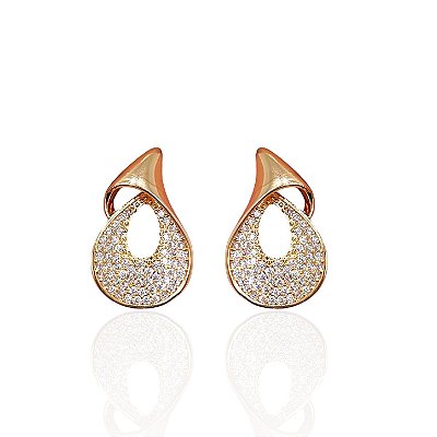 Brinco Folheado Ouro 18k e Prata 925 Gota Cravejada