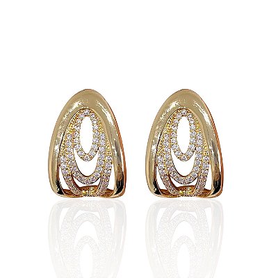 Brinco Folheado Ouro 18k e Prata 925 Gota Tiras Cravejada