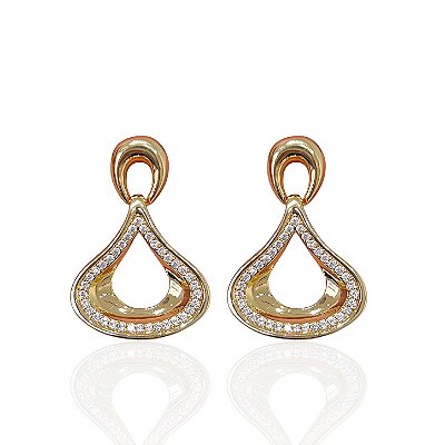 Brinco Folheado Ouro 18k e Prata 925 Gota Cravejada