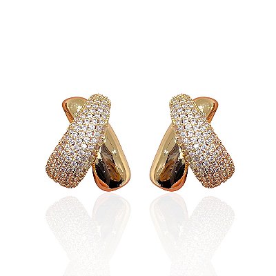 Brinco Folheado Ouro 18k e Prata 925 X Cravejado