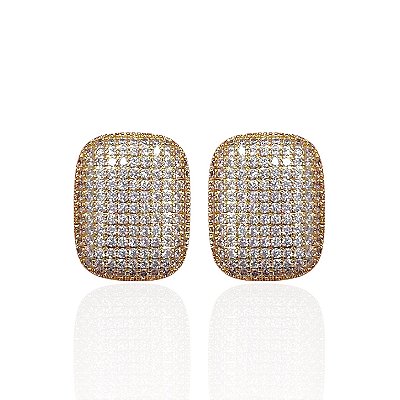 Brinco Folheado Ouro 18k e Prata 925 Quadrado Cravejado