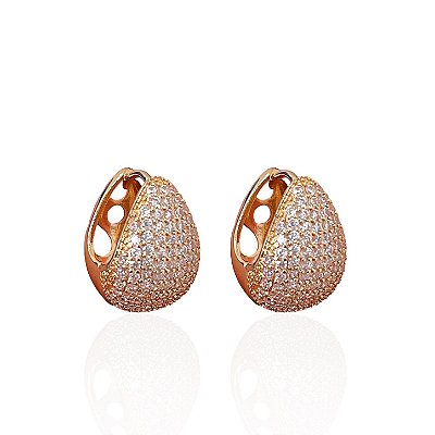 Brinco Folheado Ouro 18k e Prata 925 Gota Cravejada