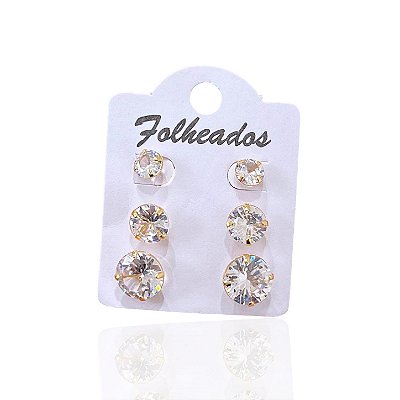 Trio Brincos Folheado Ouro 18k e Prata 925 Redondo Inspiração VG
