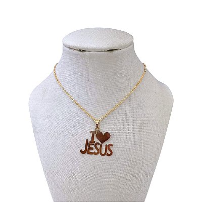Colar Folheado Ouro 18k e Prata 925 Eu Amo Jesus