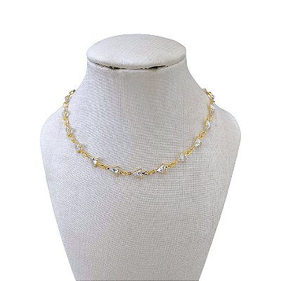 Choker Folheada Ouro 18k e Prata 925 Ponto de Luz Triângulos