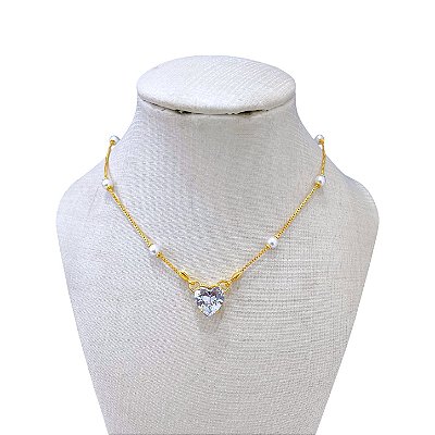 Choker Folheada Ouro 18k Coração Pérola