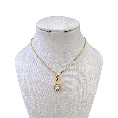 Colar Folheado Ouro 18k Ponto de luz Gota Cravejada