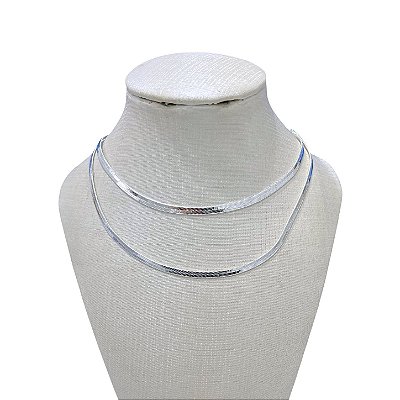 Choker Dupla Folheada Prata 925 Fita Laminada