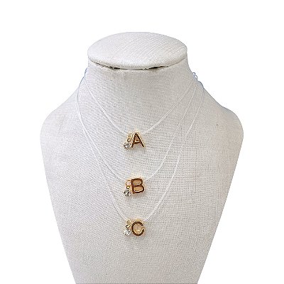 Colar Folheada Ouro 18k e Prata 925 Letra Inicial Silicone Ponto de Luz