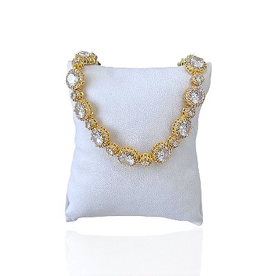 Pulseira Folheada Ouro 18k e Prata 925 Inspired Redondo Cravejado
