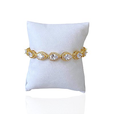 Pulseira Folheada Ouro 18k e Prata 925 Inspired Gota Cravejada