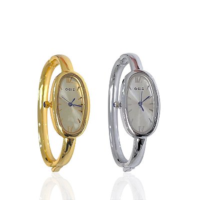 Relógio Aço Feminino Bracelete Oval Comprido