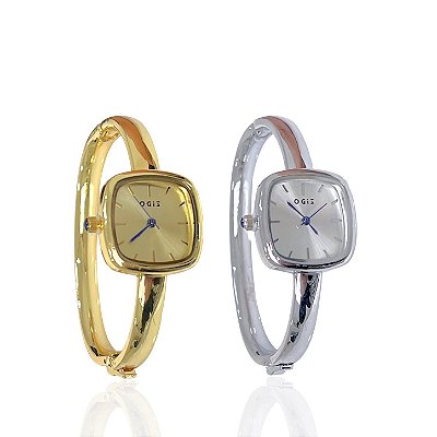 Relógio Aço Feminino Bracelete Quadrado