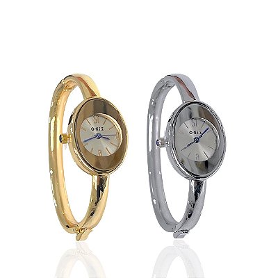 Relógio Aço Feminino Bracelete Oval Redondo
