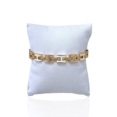 Pulseira Folheada Ouro 18k e Prata 925 Inspired H Cravejado