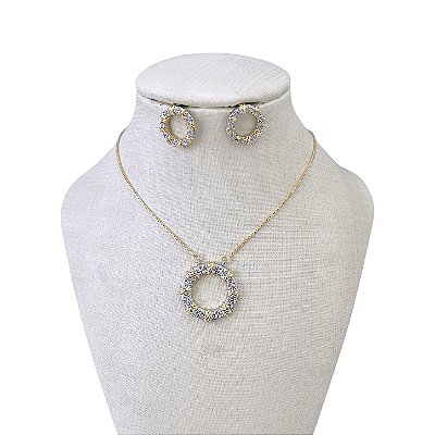 Conjunto Folheado Ouro 18k e Prata 925 Inspired Mandala Cravejada