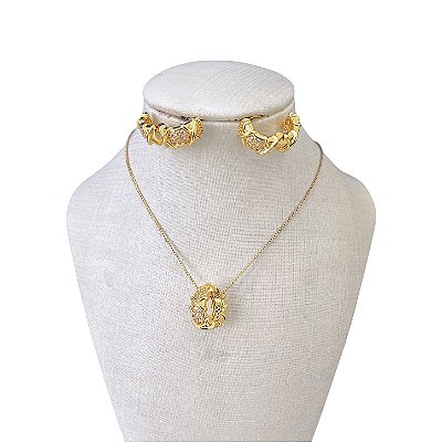 Conjunto Folheado Ouro 18k e Prata 925 Inspired Mandala Cravejada