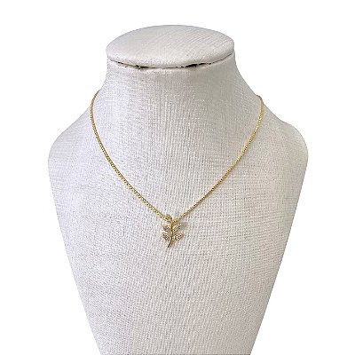 Colar Folheado Ouro 18k Ramo De Folhas Cravejada