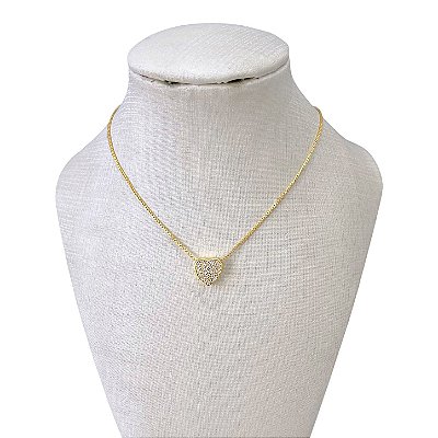 Colar Folheado Ouro 18k e Prata 925 Coração Cravejado