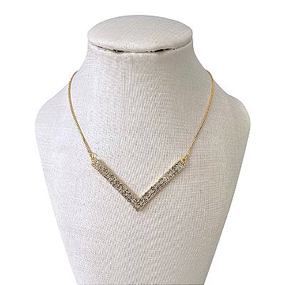 Colar Folheado Ouro 18k e Prata 925 V Strass