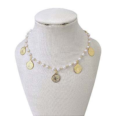 Choker Folheada Ouro 18k Pai Nosso Pérolas