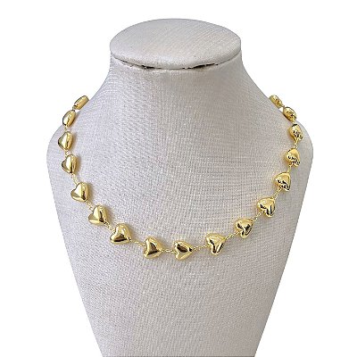 Choker Folheada Ouro 18k Corações