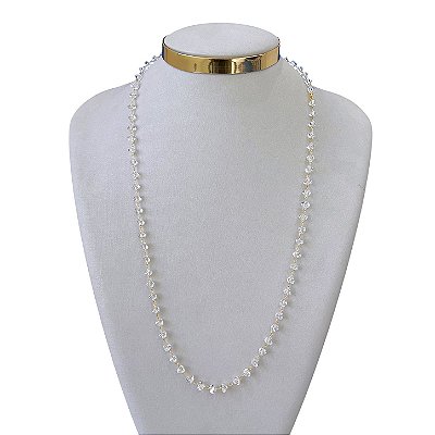 Colar Longo Folheado Ouro 18k Cristais