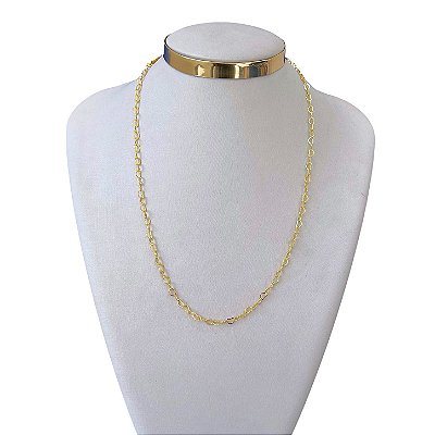 Colar Longo Folheado Ouro 18k Elos Corações