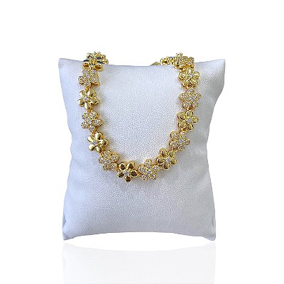 Pulseira Folheada Ouro 18k e Prata 925 Flor Cravejada