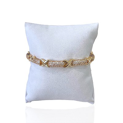 Pulseira Folheada Ouro 18k e Prata 925 Inspired X Cravejado