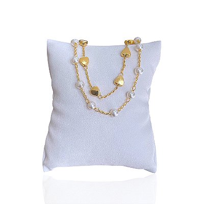 Pulseira Folheada Ouro 18k Dupla Corações Bolinhas Pérolas