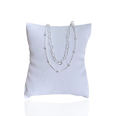 Pulseira Folheada Prata 925 Dupla Elos Corações Bolinhas