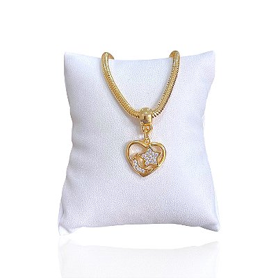 Pulseira Folheada Ouro 18k Malha Coração Estrela Lua Cravejado