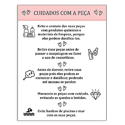 Cartão Cuidados Com as Peças 50 und