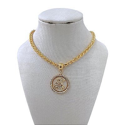 Colar Folheado Ouro 18k Correntaria São Jorge Strass