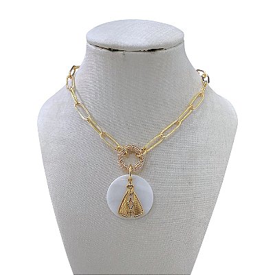 Colar Folheado Ouro 18k Correntaria Nossa Senhora Mandala Cravejada