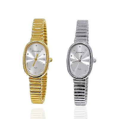 Relógio Aço Feminino Oval Ondas